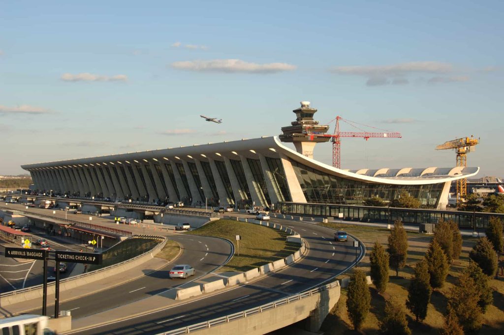 Dulles International Airport terminal with switchable smart window film installation